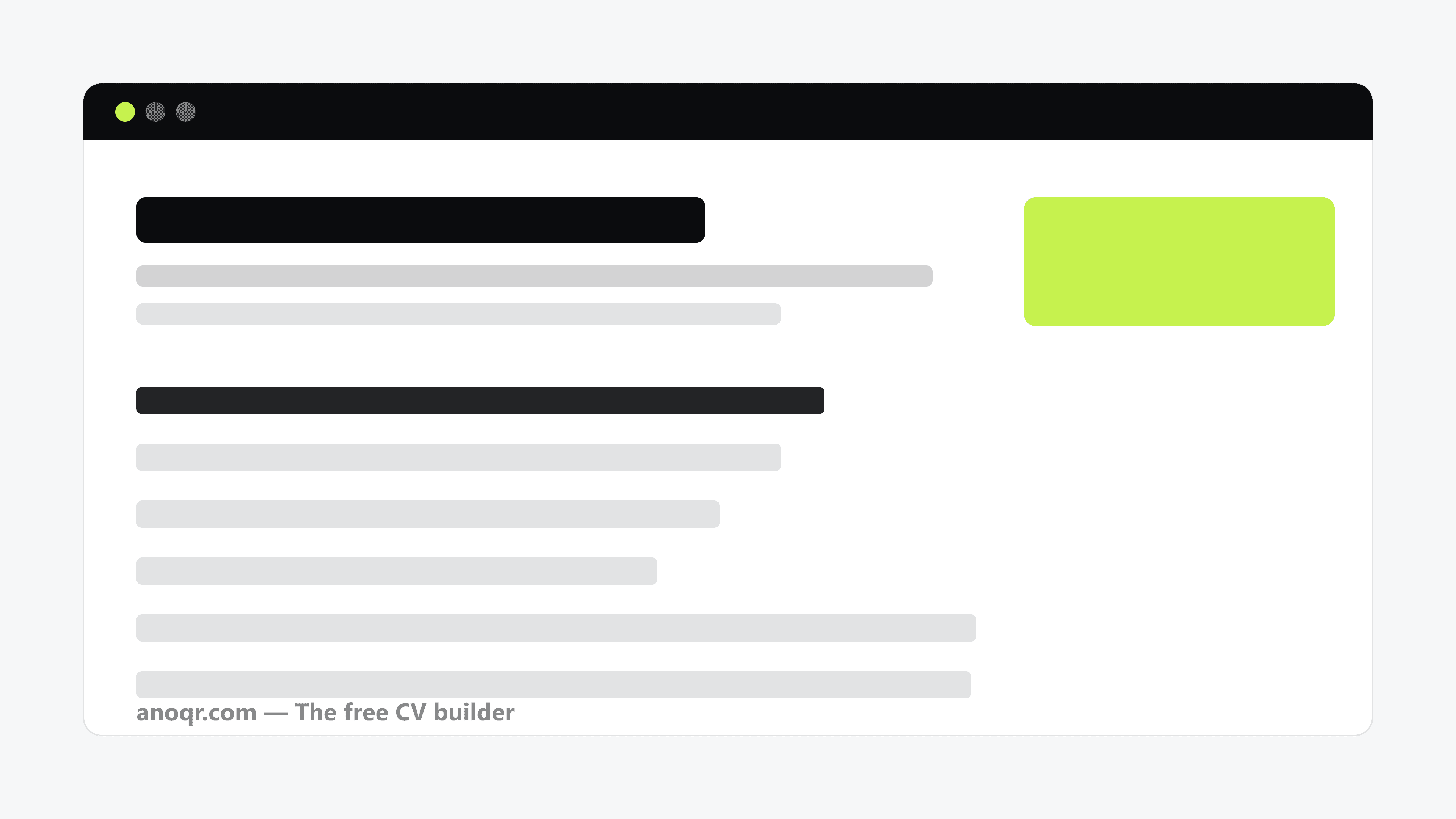 The ANOQR CV builder showing the free Classic and Minimal templates