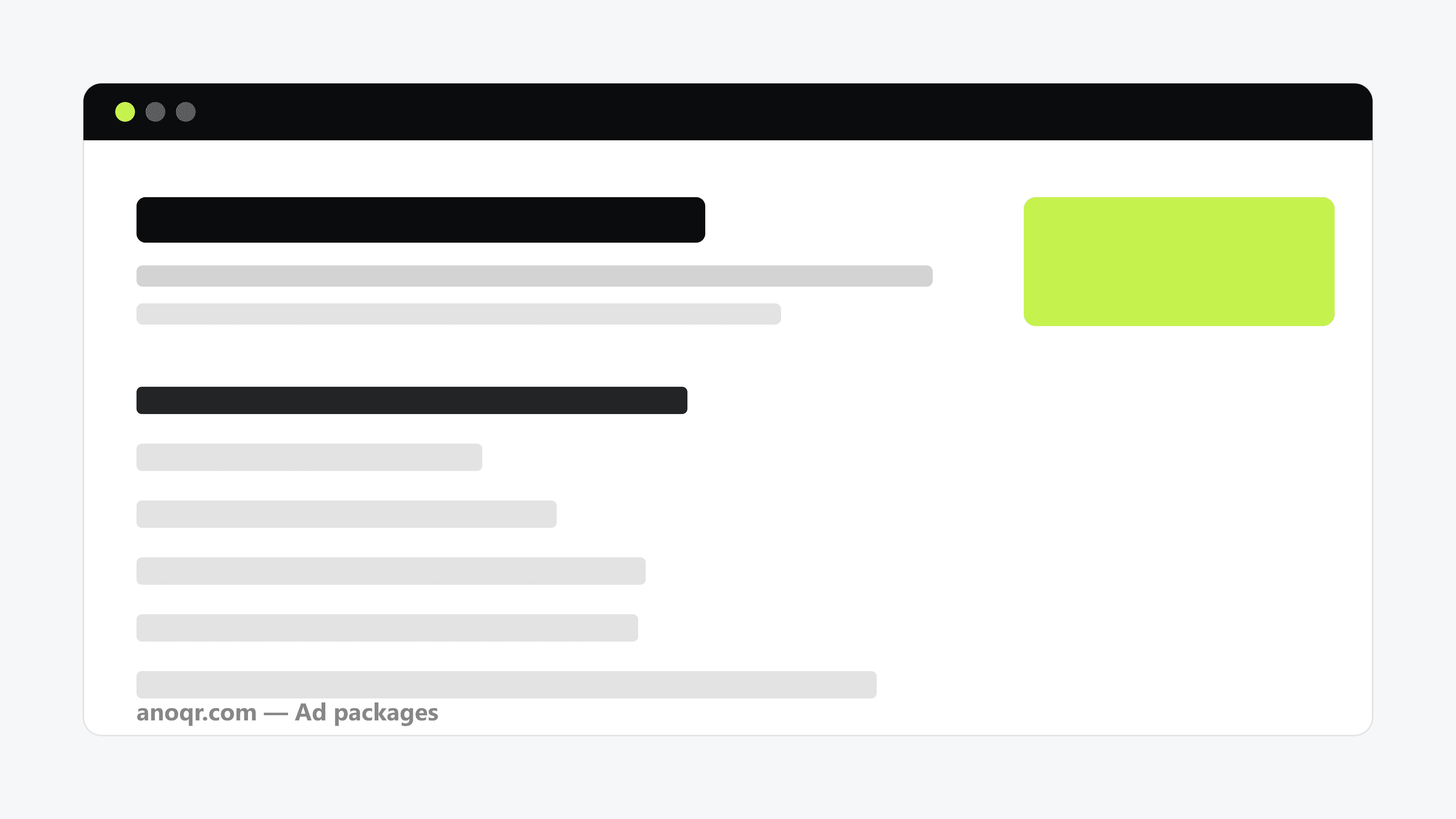 The ANOQR ad packages page showing per-ad price on each tier