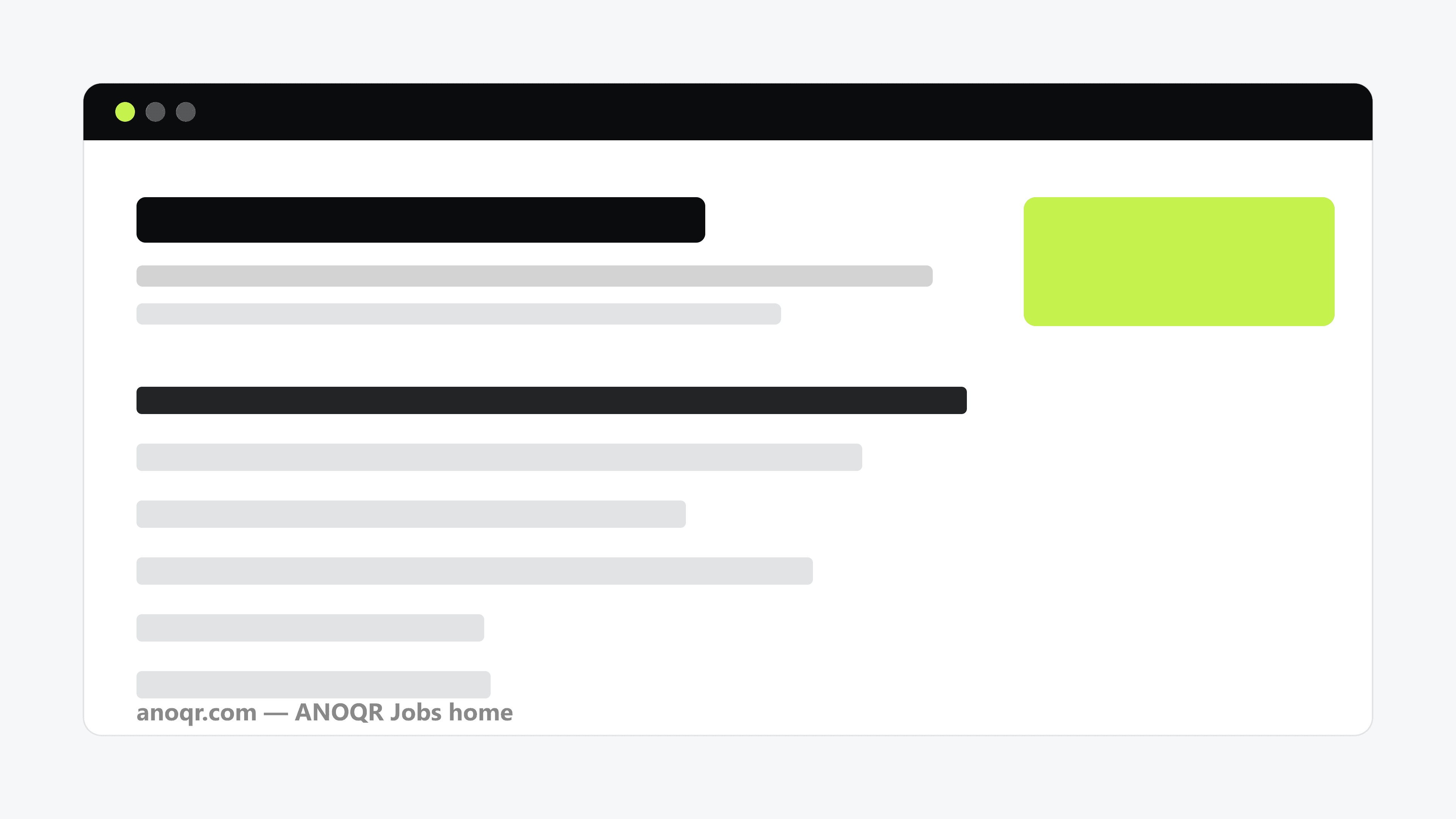 The ANOQR Jobs home page with the search bar and featured roles