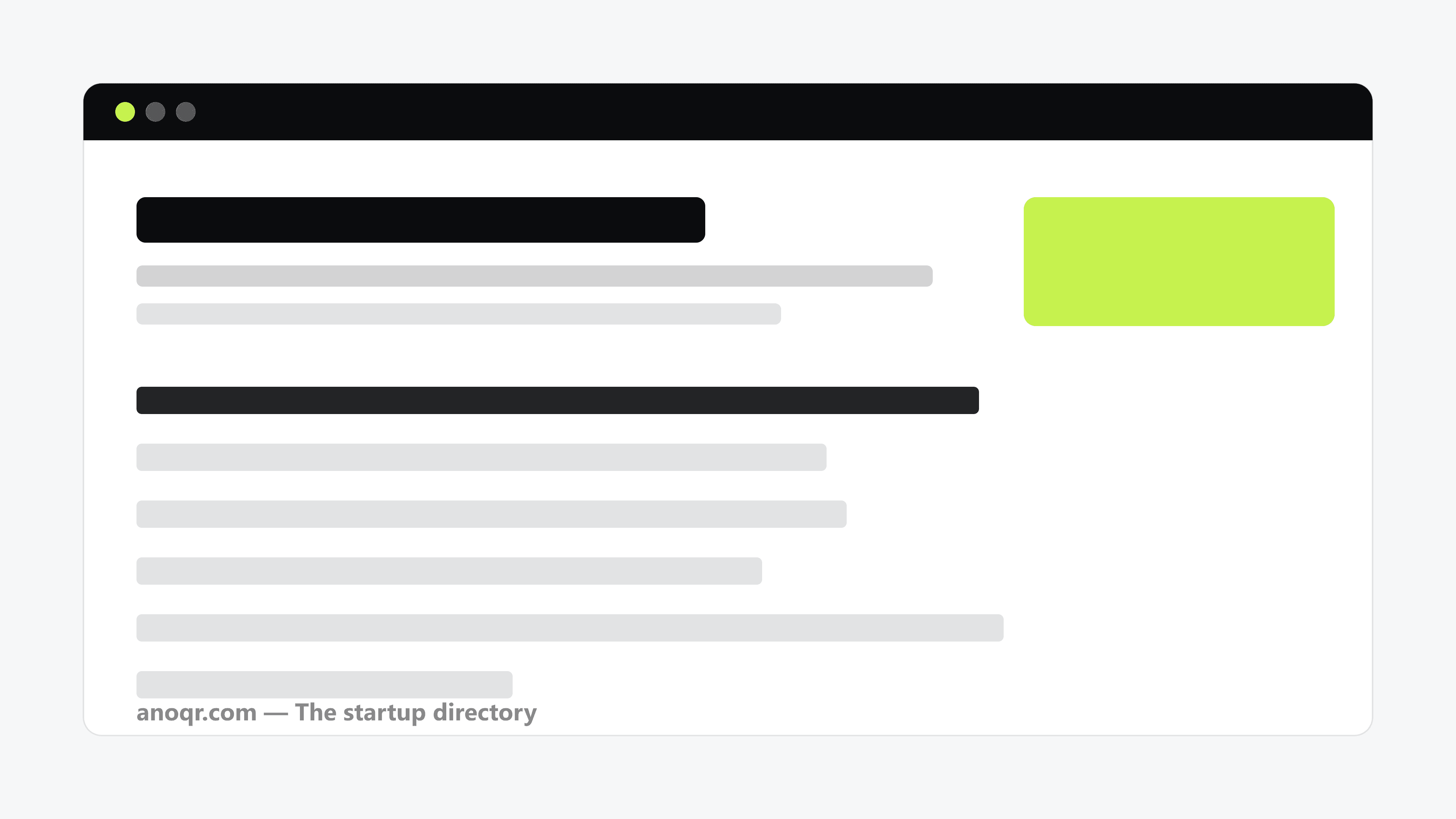 The ANOQR startup directory showing registered startups