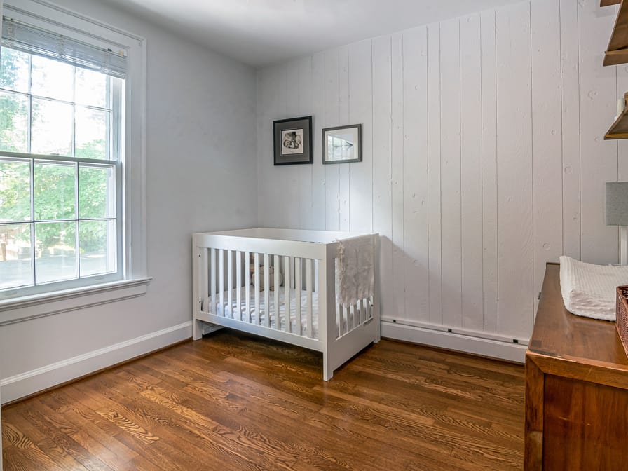 Wooden baby cot with drop side — solid, no MDF